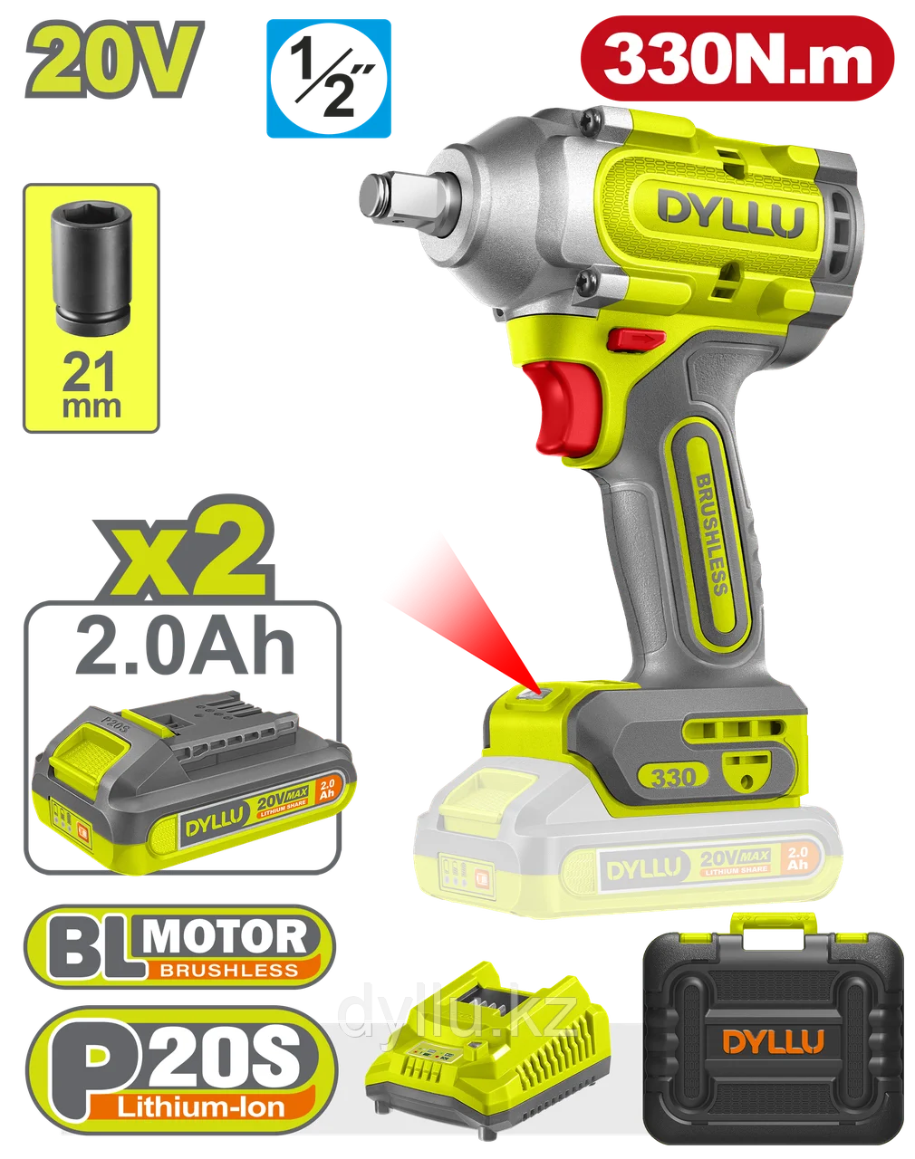 Бесщеточный Аккумуляторный Гайковерт 20V (430Нм Max) с 2мя АКБ и Кейсом